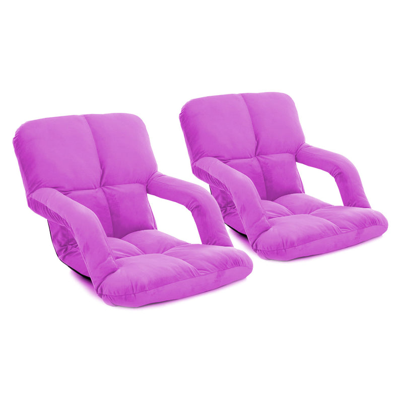 2X Foldable Lounge Cushion Adjustable Floor Lazy Recliner Chair with Armrest Purple