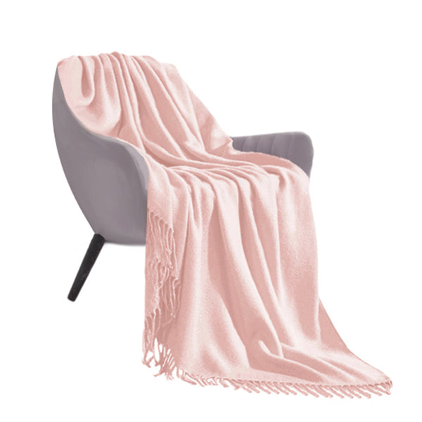 Pink Acrylic Knitted Throw Blanket Solid Fringed Warm Cozy Woven Cover Couch Bed Sofa Home Decor