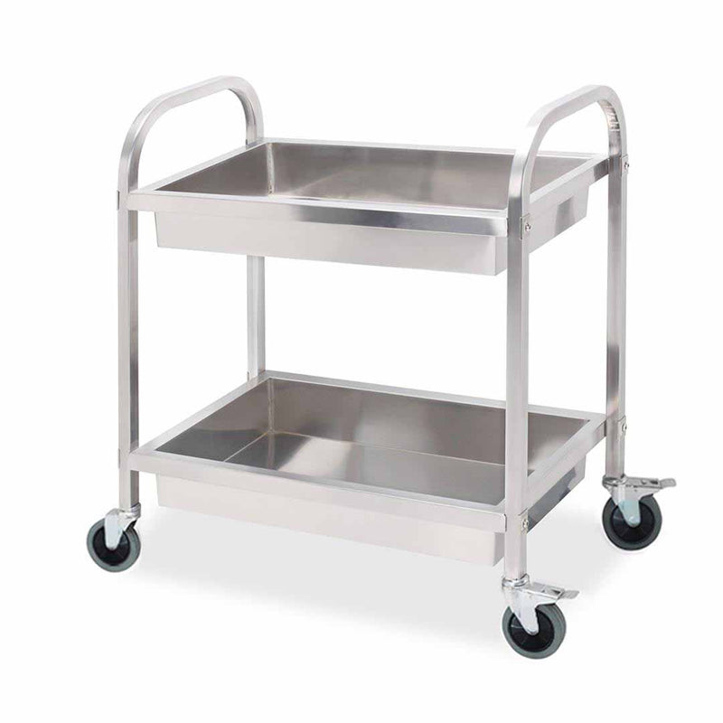 2 Tier 75x40x83cm Stainless Steel Kitchen Trolley Bowl Collect Service Food Cart Small