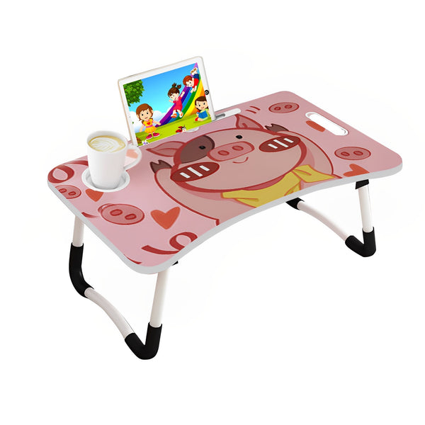 Cute Pig Design Portable Bed Table Adjustable Foldable Bed Sofa Study Table Laptop Mini Desk with Drawer and Cup Slot Home Decor