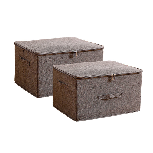 2X Coffee Large Portable Double Zipper Storage Box Moisture Proof Clothes Basket Foldable Home Organiser