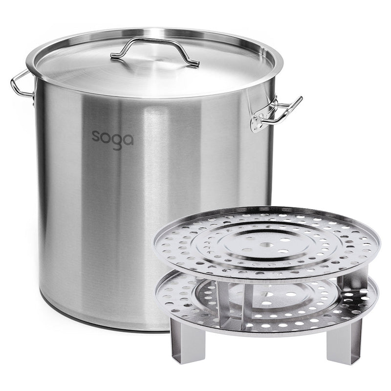 21L Stainless Steel Stock Pot with Two Steamer Rack Insert Stockpot Tray