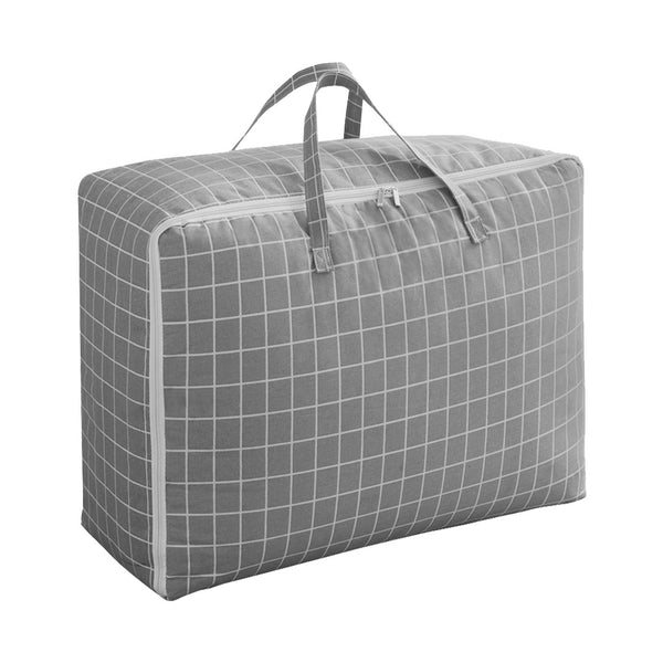 Grey Plaid Medium Storage Luggage Bag Double Zipper Foldable Travel Organiser Essentials