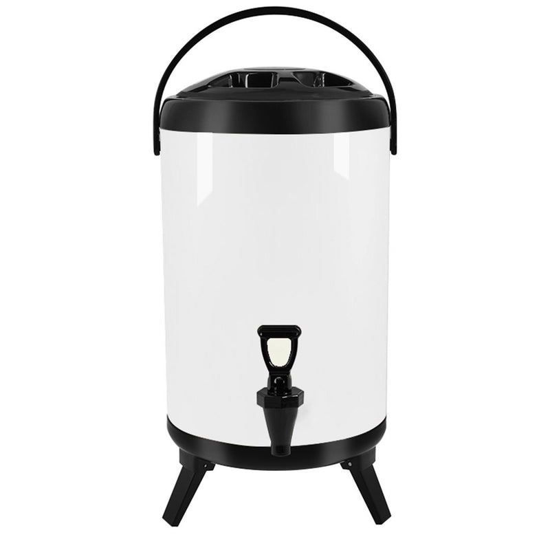 16L Stainless Steel Insulated Milk Tea Barrel Hot and Cold Beverage Dispenser Container with Faucet White