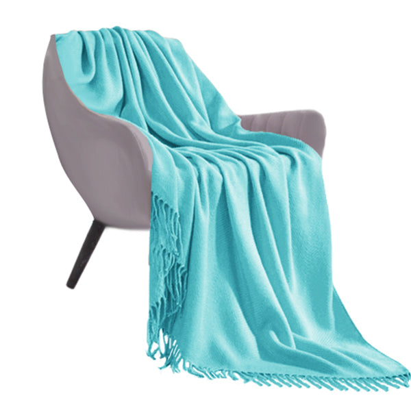Teal Acrylic Knitted Throw Blanket Solid Fringed Warm Cozy Woven Cover Couch Bed Sofa Home Decor