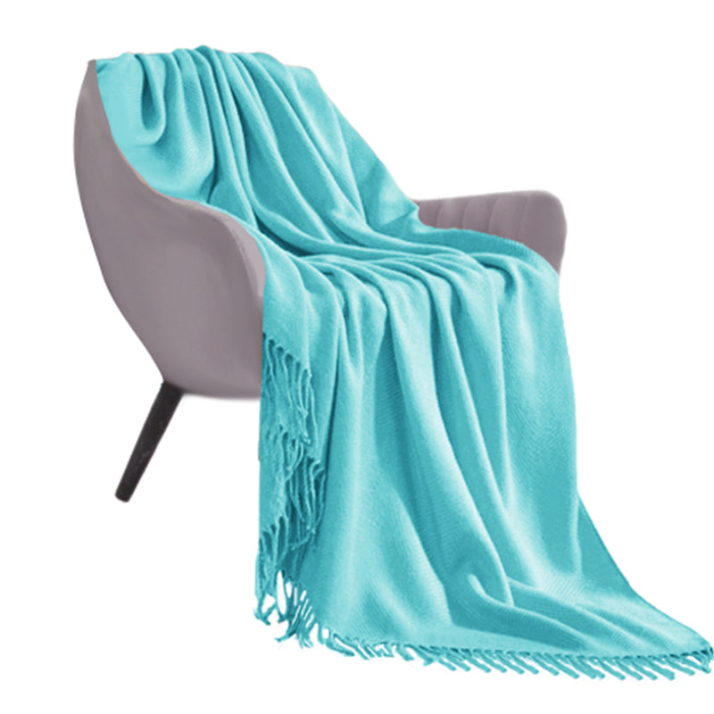 Teal Acrylic Knitted Throw Blanket Solid Fringed Warm Cozy Woven Cover Couch Bed Sofa Home Decor