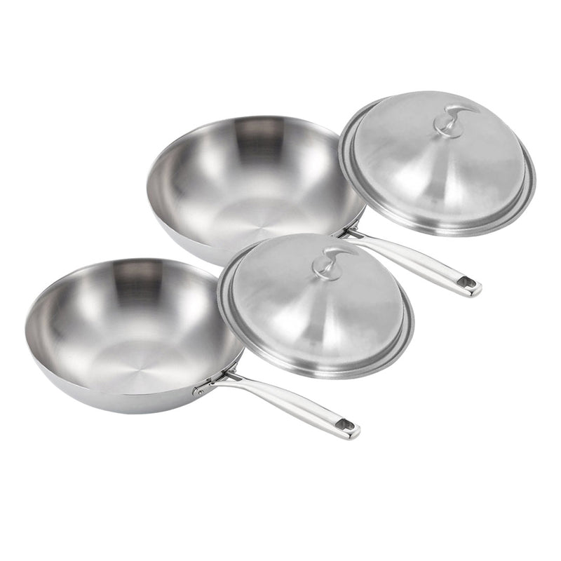 2X 18/10 Stainless Steel Fry Pan 32cm Frying Pan Top Grade Cooking Skillet with Lid