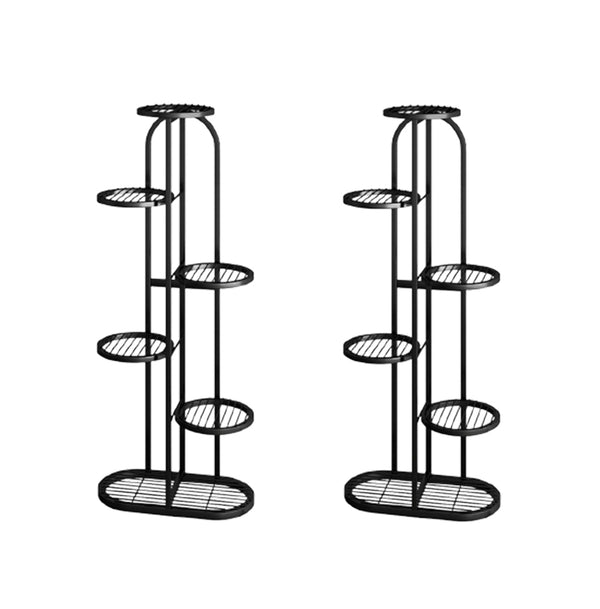 2X 6 Tier 7 Pots Black Round Metal Plant Rack Flowerpot Storage Display Stand Holder Home Garden Decor