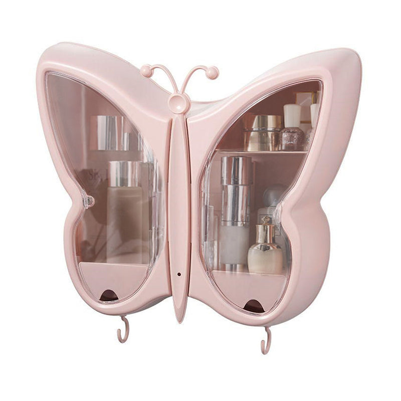 Pink Butterfly Shape Wall-Mounted Makeup Organiser Dustproof Waterproof Bathroom Storage Box Home Decor