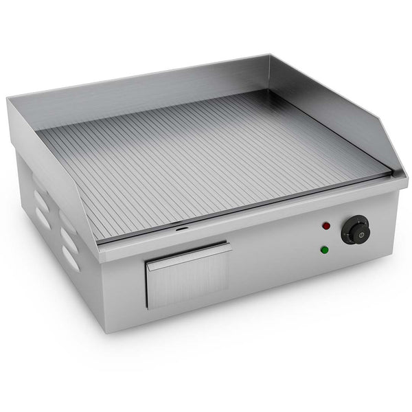 2200W Stainless Steel Ribbed Griddle Commercial Grill BBQ Hot Plate 56*48*23cm