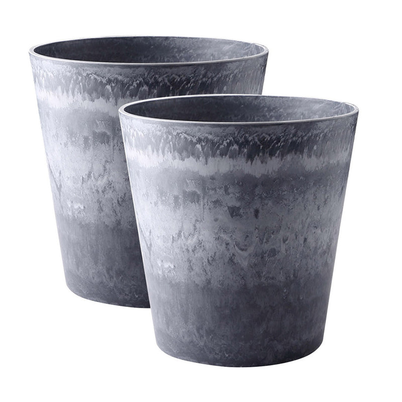 2X 32cm Weathered Grey Round Resin Plant Flower Pot in Cement Pattern Planter Cachepot for Indoor Home Office