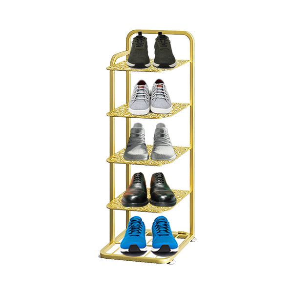5 Tier Gold Plated Metal Shoe Organizer Space Saving Portable Footwear Storage Shelf