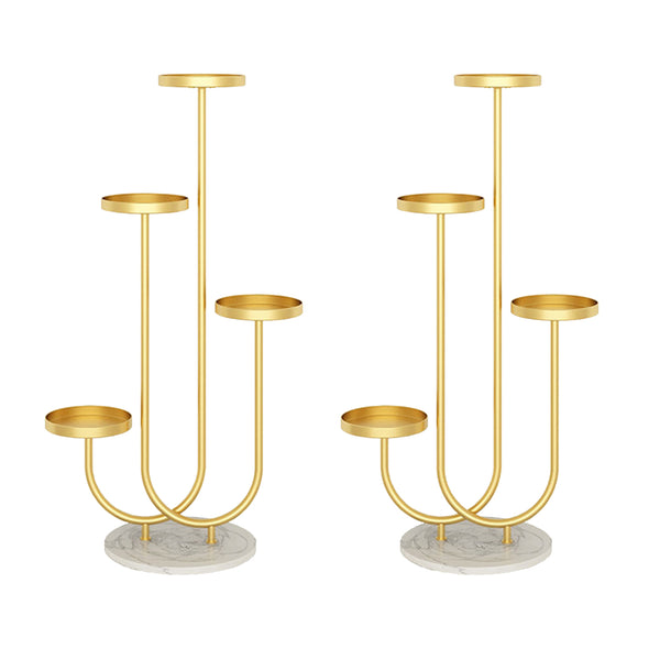 2X U Shaped Plant Stand Round Flower Pot Tray Living Room Balcony Display Gold Metal Decorative Shelf