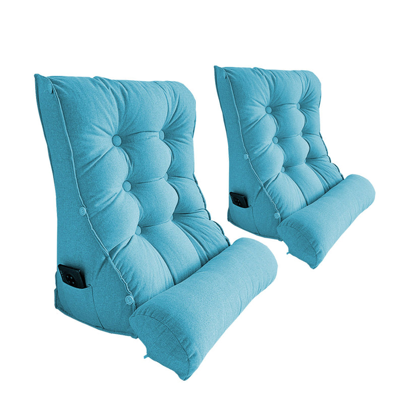 2X 45cm Blue Triangular Wedge Lumbar Pillow Headboard Backrest Sofa Bed Cushion Home Decor