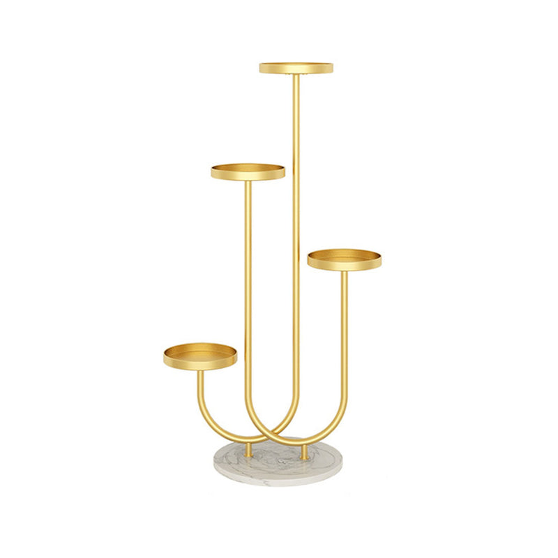 U Shaped Plant Stand Round Flower Pot Tray Living Room Balcony Display Gold Metal Decorative Shelf