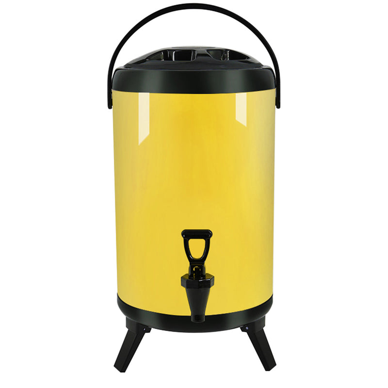 8L Stainless Steel Insulated Milk Tea Barrel Hot and Cold Beverage Dispenser Container with Faucet Yellow
