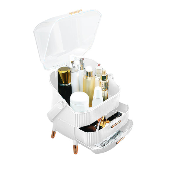 29cm White Countertop Makeup Cosmetic Storage Organiser Skincare Holder Jewelry Storage Box with Handle