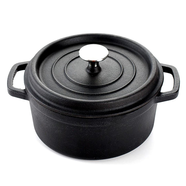 Cast Iron 24cm Stewpot Casserole Stew Cooking Pot With Lid 3.6L Black
