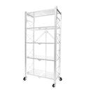 5 Tier Steel White Foldable Display Stand Multi-Functional Shelves Portable Storage Organizer with Wheels