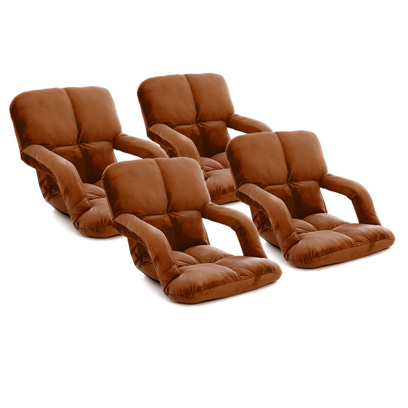 4X Foldable Lounge Cushion Adjustable Floor Lazy Recliner Chair with Armrest Coffee