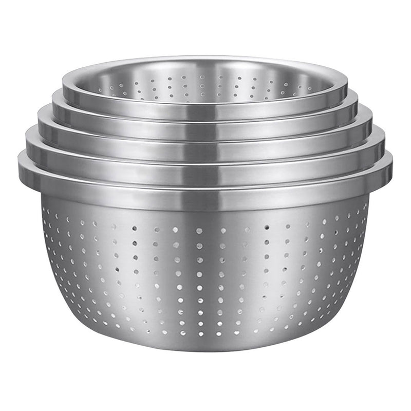 Stainless Steel Nesting Basin Colander Perforated Kitchen Sink Washing Bowl Metal Basket Strainer Set of 5