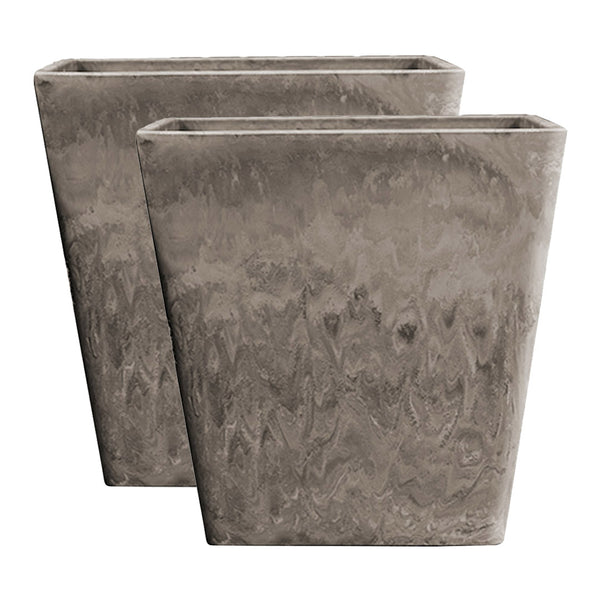 2X 27cm Sand Grey Square Resin Plant Flower Pot in Cement Pattern Planter Cachepot for Indoor Home Office