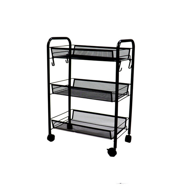 3 Tier Steel Black Bee Mesh Kitchen Cart Multi-Functional Shelves Portable Storage Organizer with Wheels