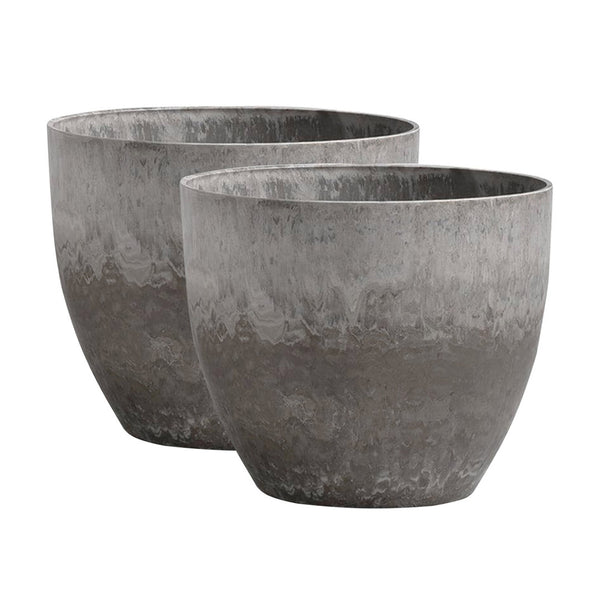 2X 32cm Rock Grey Round Resin Plant Flower Pot in Cement Pattern Planter Cachepot for Indoor Home Office