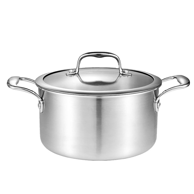 20cm Stainless Steel Soup Pot Stock Cooking Stockpot Heavy Duty Thick Bottom with Glass Lid