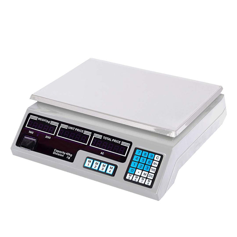 40kg Digital Commercial Kitchen Scales Shop Electronic Weight Scale Food White