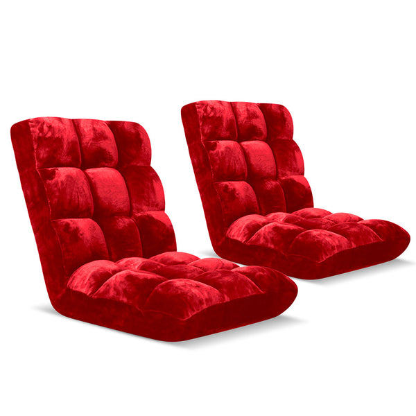 2X Floor Recliner Folding Lounge Sofa Futon Couch Folding Chair Cushion Red