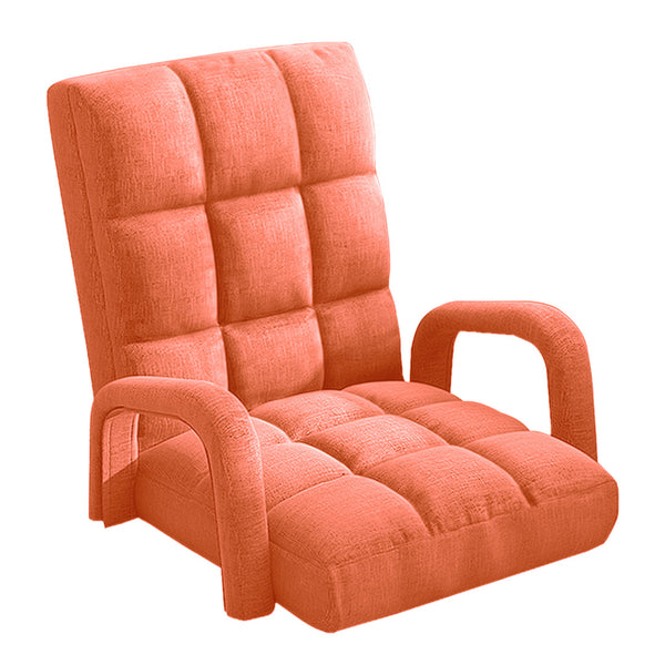 Foldable Lounge Cushion Adjustable Floor Lazy Recliner Chair with Armrest Orange