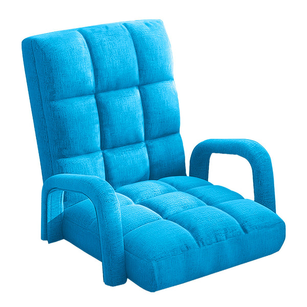 Foldable Lounge Cushion Adjustable Floor Lazy Recliner Chair with Armrest Blue