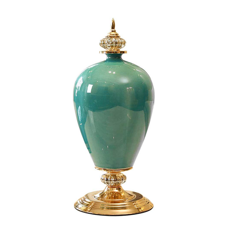 42.50cm Ceramic Oval Flower Vase with Gold Metal Base Green