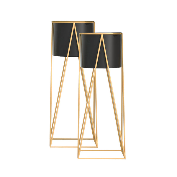 2X 70cm Gold Metal Plant Stand with Black Flower Pot Holder Corner Shelving Rack Indoor Display