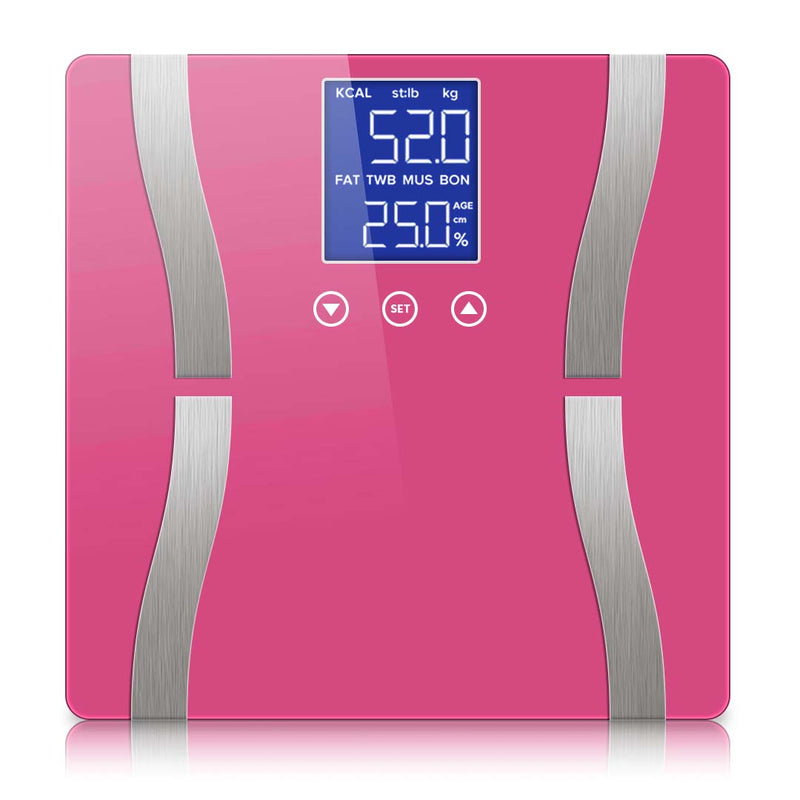 Glass LCD Digital Body Fat Scale Bathroom Electronic Gym Water Weighing Scales Pink