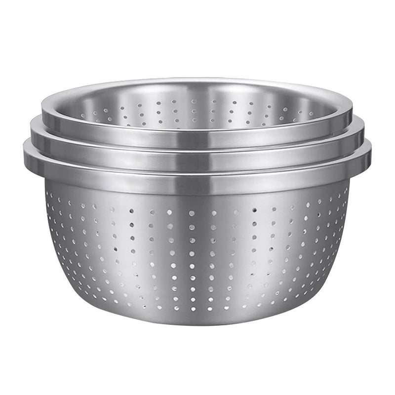 Stainless Steel Nesting Basin Colander Perforated Kitchen Sink Washing Bowl Metal Basket Strainer Set of 3