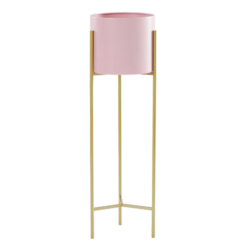 2 Layer 60cm Gold Metal Plant Stand with Pink Flower Pot Holder Corner Shelving Rack Indoor Display