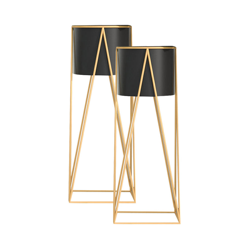 2X 50cm Gold Metal Plant Stand with Black Flower Pot Holder Corner Shelving Rack Indoor Display