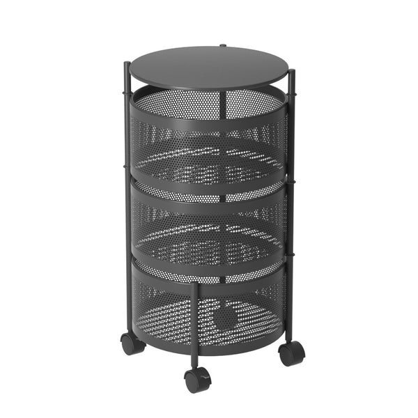 3 Tier Steel Round Rotating Kitchen Cart Multi-Functional Shelves Portable Storage Organizer with Wheels