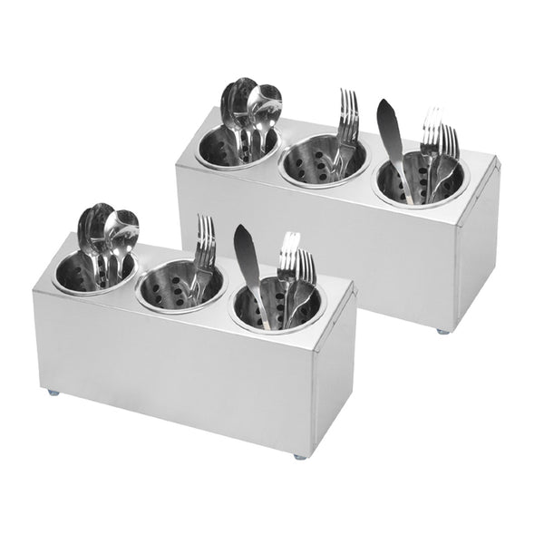 2X 18/10 Stainless Steel Commercial Conical Utensils Cutlery Holder with 3 Holes