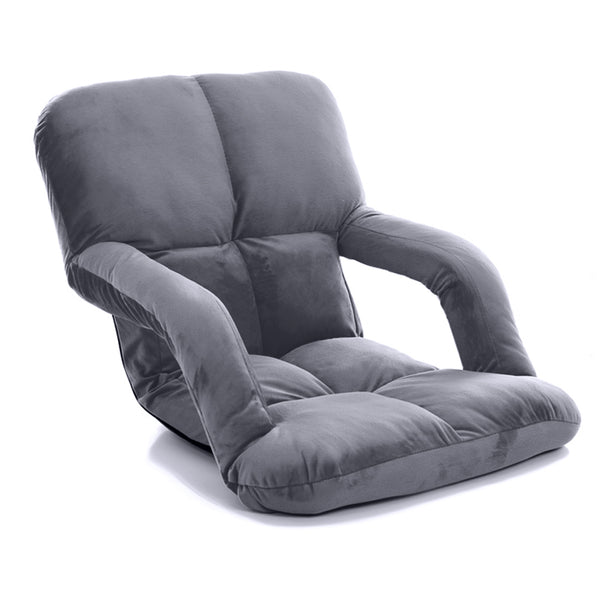 Foldable Lounge Cushion Adjustable Floor Lazy Recliner Chair with Armrest Grey