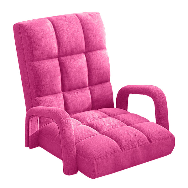 Foldable Lounge Cushion Adjustable Floor Lazy Recliner Chair with Armrest Pink