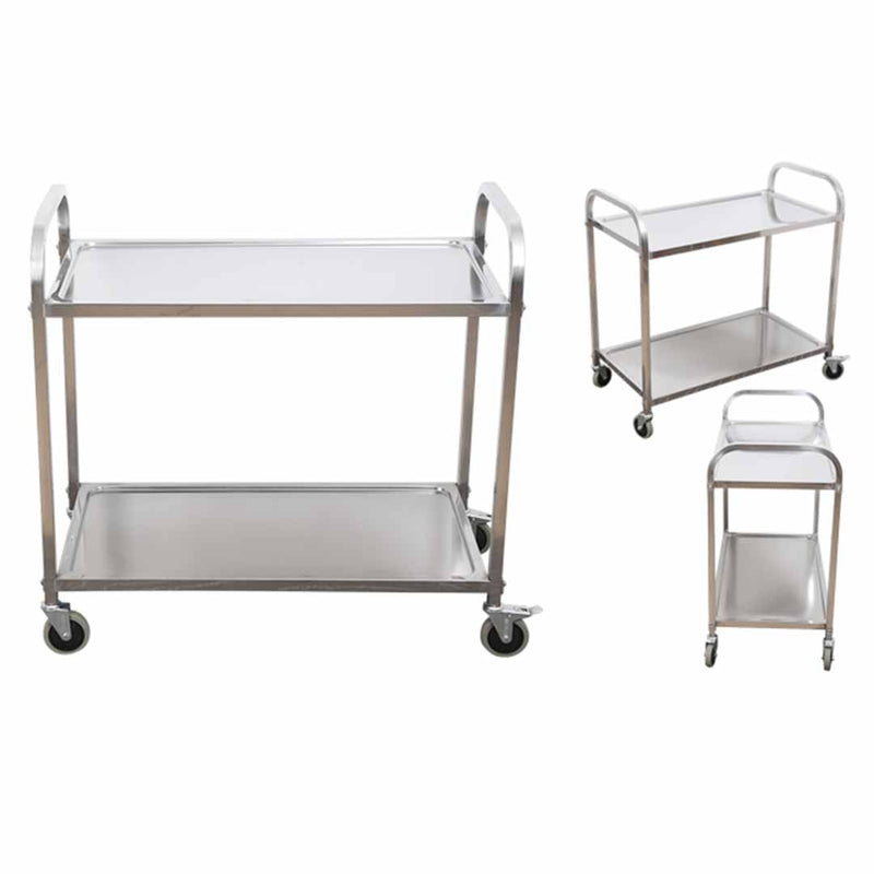 2 Tier 75x40x83.5cm Stainless Steel Kitchen Dinning Food Cart Trolley Utility Small