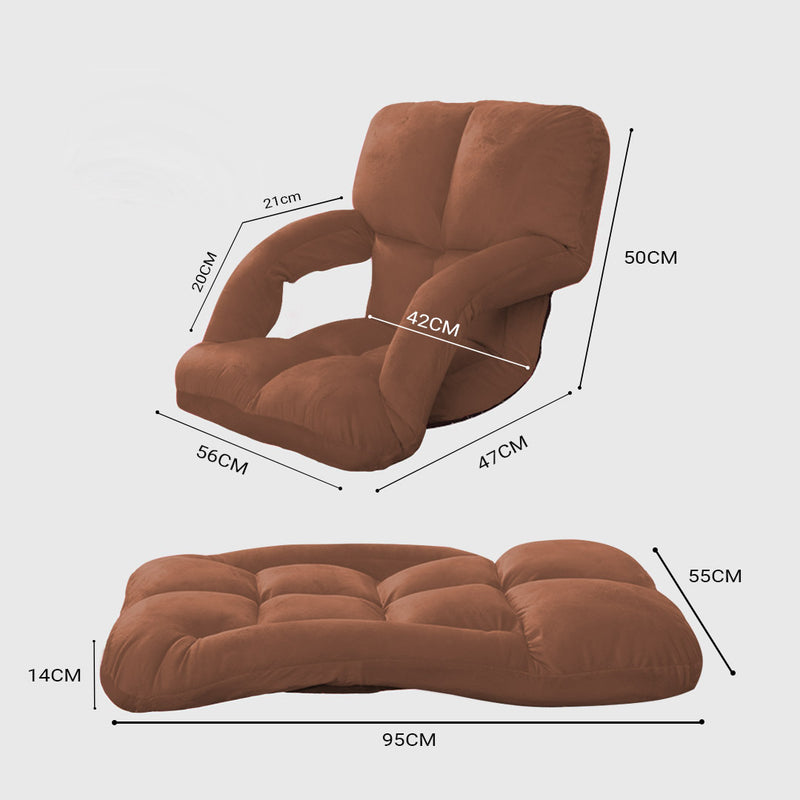 2X Foldable Lounge Cushion Adjustable Floor Lazy Recliner Chair with Armrest Coffee