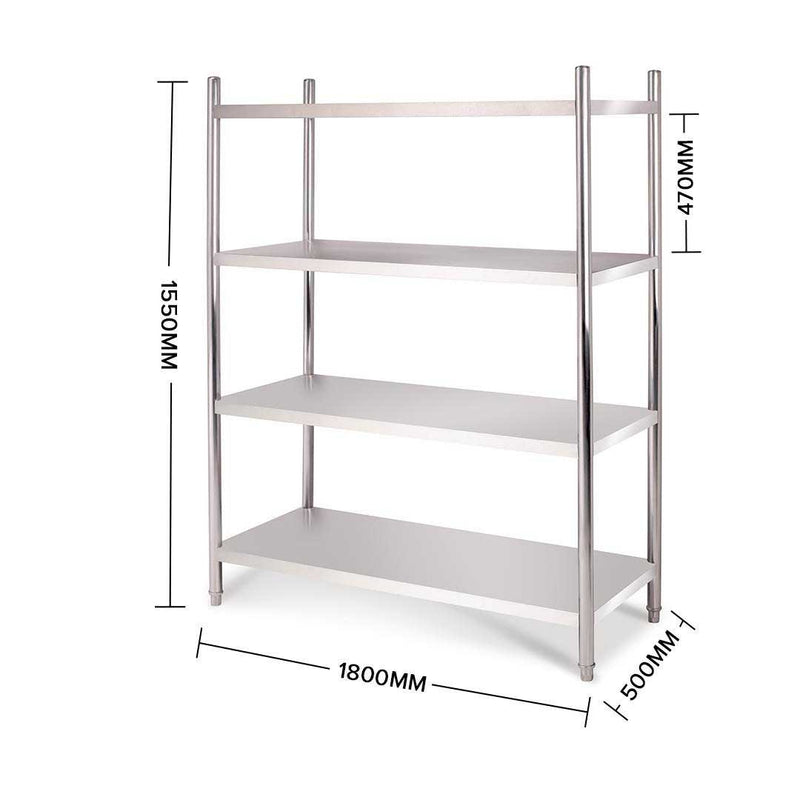 Stainless Steel 4 Tier Kitchen Shelving Unit Display Shelf Home Office 180CM