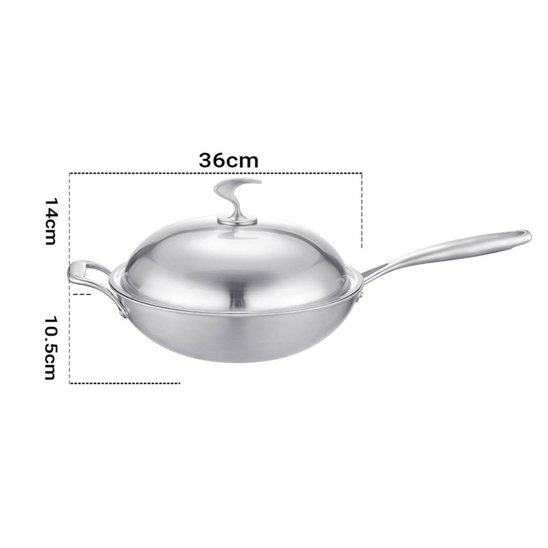 18/10 Stainless Steel Fry Pan 36cm Frying Pan Top Grade Skillet with Helper Handle and Lid