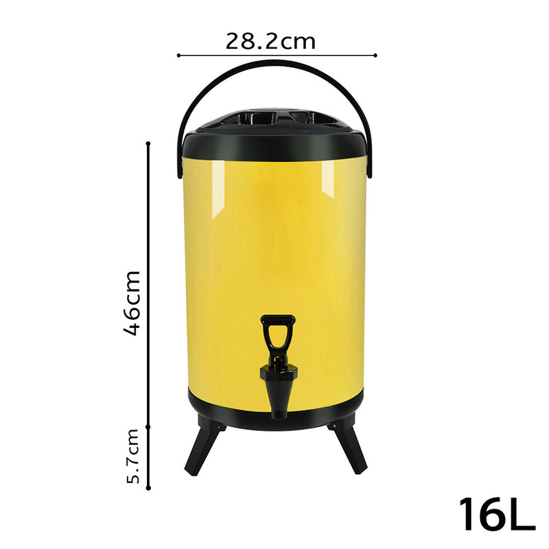 16L Stainless Steel Insulated Milk Tea Barrel Hot and Cold Beverage Dispenser Container with Faucet Yellow