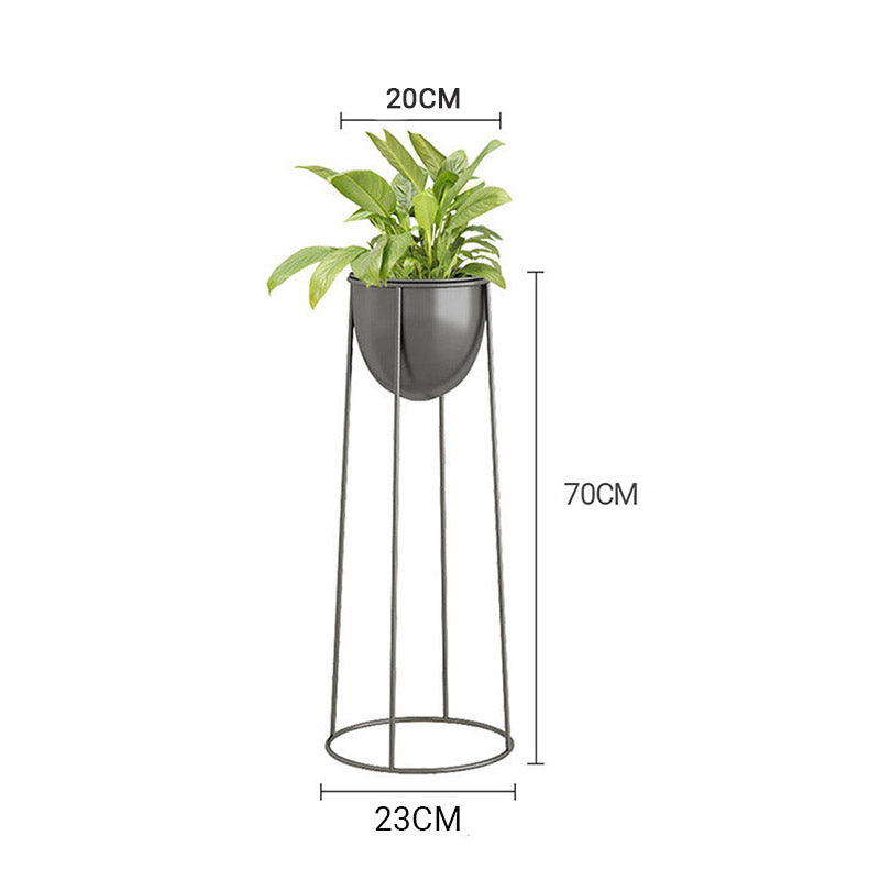 70cm Round Wire Metal Flower Pot Stand with Black Flowerpot Holder Rack Display