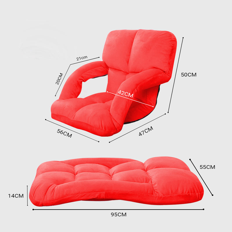 Foldable Lounge Cushion Adjustable Floor Lazy Recliner Chair with Armrest Red